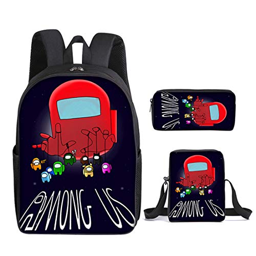 Among Us Rucksack, 3-teiliges Set mit Game-Druck, Büchertasche, Crossbody-Tasche, Federmäppchen, Schüler, junge Teenager, Schultaschen für Kinder, Mädchen, Teenager, Spiel-Fans Gr. Größe L, h von Transplant