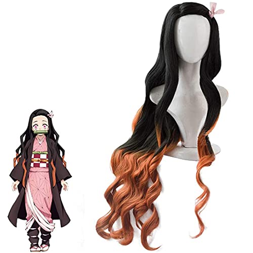 Kamado Nezuko Demon Slayer Cosplay Perücke, Nezuko Cosplay Perücke mit Perückenkappe, Lange Lockige Schwarze Gradient Orange Cosplay Anime Girl Perücke für Halloween Requisiten Kamado Nezuko Demon Slayer Cosplay Perücke, Nezuko Cosplay Perücke mit Perückenkappe, Lange Lockige Schwarze Gradient Orange Cosplay Anime Girl Perücke für Halloween Requisiten von Transplant