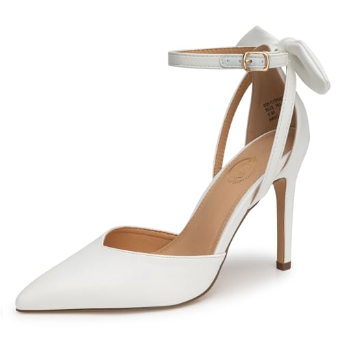 Trary Damen-Absätze für Damen, geschlossener Zehenbereich, Stiletto-High-Heels, spitzer Zehenbereich, Schleife, Knöchelriemen, 9,5 cm, verstellbare Schnalle, bequeme, sexy Schuhe für Hochzeit, von Trary