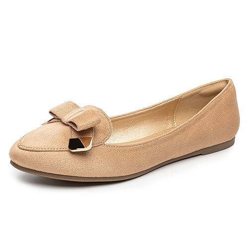 Trary Damen Ballerinas mit spitzem Zehenbereich und Schleife, flach, Nude, 42 EU von Trary