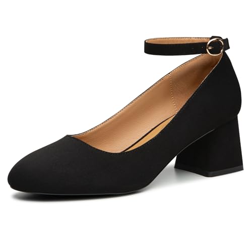 Trary Damen Geschlossene Zehe Chunky Heels Schuhe Dressy Casual Knöchelriemen Low Block Heels Bequeme Hochzeit Pumps, Schwarz, 40.5 EU von Trary