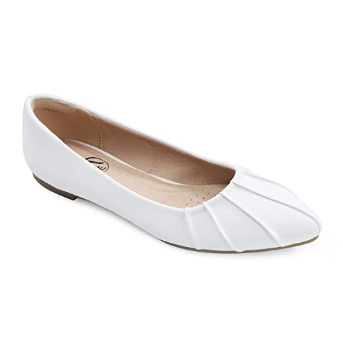 Trary Damen Plissee Pointed Toe Slip on Ballett Flache Schuhe, Weiß, 39 EU von Trary