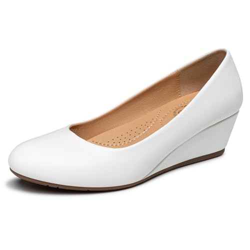 Trary Damen-Pumps mit Keilabsatz, runde Zehen, mittelhohe Absätze, bequem, geschlossene Zehen, elegante Schuhe, Damen-Pumps, Keilschuhe für Hochzeit, Arbeit, Büro, Party, Polyurethan Weiß, 40 EU Trary Damen-Pumps mit Keilabsatz, runde Zehen, mittelhohe Absätze, bequem, geschlossene Zehen, elegante Schuhe, Damen-Pumps, Keilschuhe für Hochzeit, Arbeit, Büro, Party, Polyurethan Weiß, 40 EU von Trary