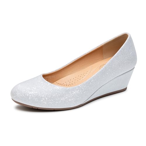 Trary Damen-Pumps mit Keilabsatz, runde Zehen, mittelhohe Absätze, bequem, geschlossene Zehen, elegante Schuhe, Damen-Pumps, Keilschuhe für Hochzeit, Arbeit, Büro, Party, Silber Glitter, 37.5 EU Trary Damen-Pumps mit Keilabsatz, runde Zehen, mittelhohe Absätze, bequem, geschlossene Zehen, elegante Schuhe, Damen-Pumps, Keilschuhe für Hochzeit, Arbeit, Büro, Party, Silber Glitter, 37.5 EU von Trary