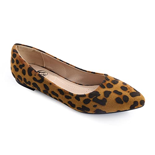 Trary Klassische Ballerinas für Damen, spitzer Zehenbereich, zum Reinschlüpfen, lässig, bequem, flache Schuhe, Leopard, 39 EU von Trary