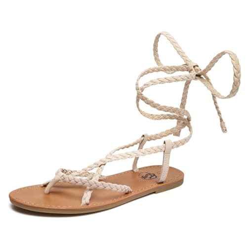 Trary Tong Geflochtene Schnürung Gladiator Flache Sandalen für Frauen, (New Nude Pink), 36.5 EU von Trary