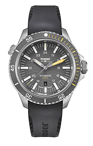 Traser H3 P67 Taucheruhr Automatik 500m, Zifferblatt: grau / T100 / Gummiarmband: schwarz, Armband von Traser