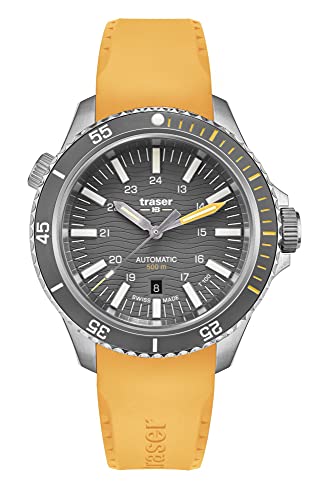 Traser H3 P67 Taucheruhr Automatik 500m, Zifferblatt: grau / T100 / Gummiarmband: orange, Armband von Traser