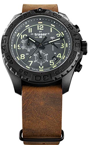 Traser H3 P96 Outdoor Pioneer Evolution Chrono Grey Tactical Watch Militär Armbanduhr Leder-NATO Armband von Traser