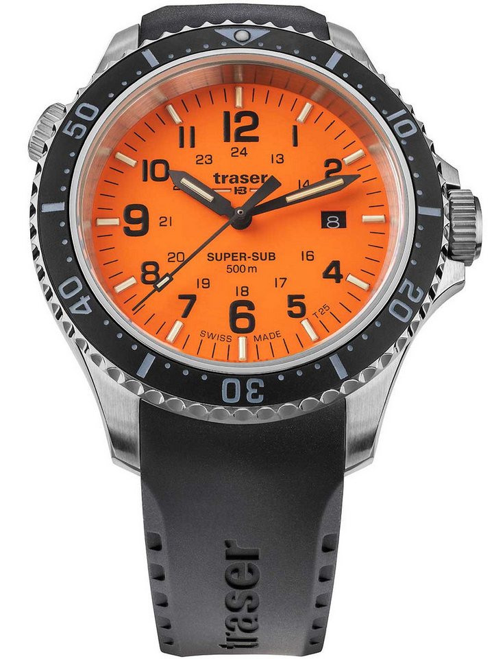 Traser Quarzuhr Traser H3 109380 P67 T25 SuperSub Orange Herrenuhr 46mm Taucheruhr 50A Traser H3 109380 P67 T25 SuperSub Orange Herrenuhr 46mm Taucheruhr 50ATM von Traser