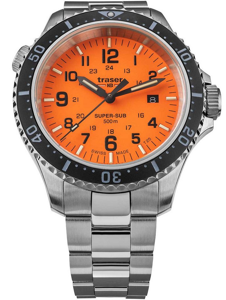 Traser Quarzuhr Traser H3 109381 P67 T25 SuperSub Orange Herrenuhr 46mm Taucheruhr 50A Traser H3 109381 P67 T25 SuperSub Orange Herrenuhr 46mm Taucheruhr 50ATM von Traser
