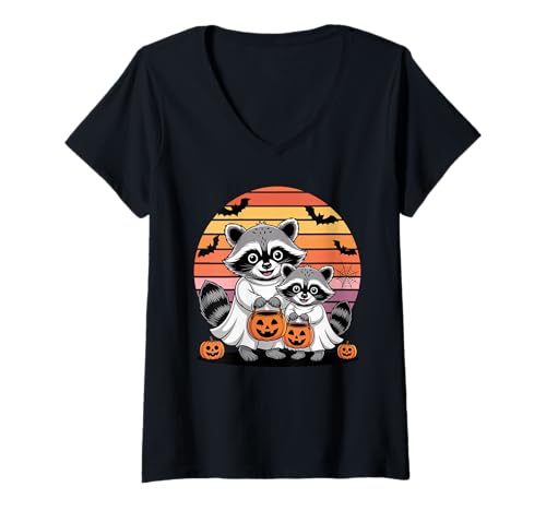 Damen Halloween Waschbär Geist Waschbären T-Shirt mit V-Ausschnitt Damen Halloween Waschbär Geist Waschbären T-Shirt mit V-Ausschnitt von Trash Panda Raccoons Raccoon Lover Gifts
