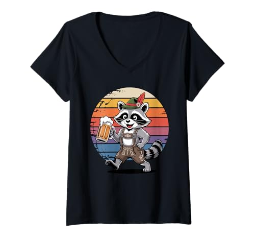 Damen Retro Waschbär Bier Trinkend Waschbären T-Shirt mit V-Ausschnitt Damen Retro Waschbär Bier Trinkend Waschbären T-Shirt mit V-Ausschnitt von Trash Panda Raccoons Raccoon Lover Gifts