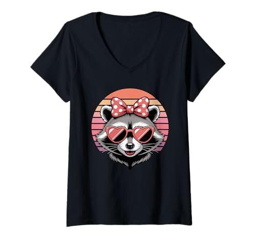 Damen Retro Waschbär Sonnenbrille Müllpanda Waschbären T-Shirt mit V-Ausschnitt Damen Retro Waschbär Sonnenbrille Müllpanda Waschbären T-Shirt mit V-Ausschnitt von Trash Panda Raccoons Raccoon Lover Gifts