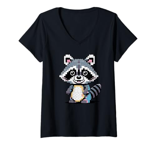 Damen Spielzeug Bausteine Waschbär Trash Panda Waschbären T-Shirt mit V-Ausschnitt von Trash Panda Raccoons Raccoon Lover Gifts