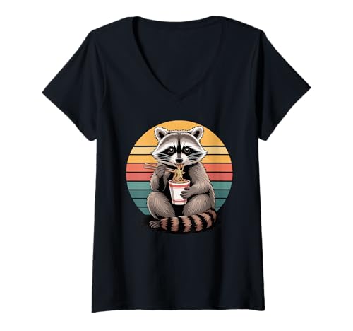 Damen Waschbär Instant Becher Nudeln Müllpanda Waschbären T-Shirt mit V-Ausschnitt Damen Waschbär Instant Becher Nudeln Müllpanda Waschbären T-Shirt mit V-Ausschnitt von Trash Panda Raccoons Raccoon Lover Gifts