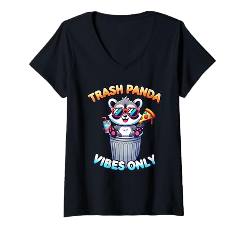 Damen Trash Panda Vibes Only Funny Raccoon T-Shirt mit V-Ausschnitt Damen Trash Panda Vibes Only Funny Raccoon T-Shirt mit V-Ausschnitt von Trash Panda Vibes Only Funny Raccoon Apparel