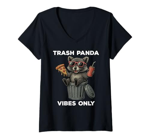 Damen Trash Panda Vibes Only Raccoon Funny T-Shirt mit V-Ausschnitt Damen Trash Panda Vibes Only Raccoon Funny T-Shirt mit V-Ausschnitt von Trash Panda Vibes Only Funny Raccoon Apparel