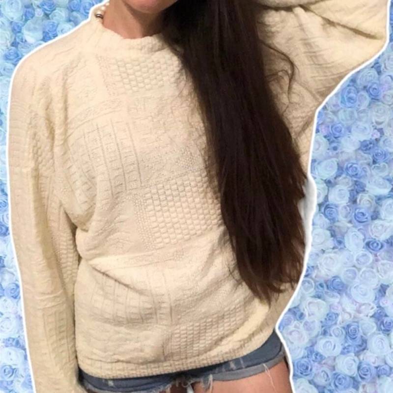 Vintage 90Er 2x Made in Usa Pullover Multi Gemustert Langarm Crewneck Plus Size Creme Carly Blake Grandma Cottage von TrashBanshee