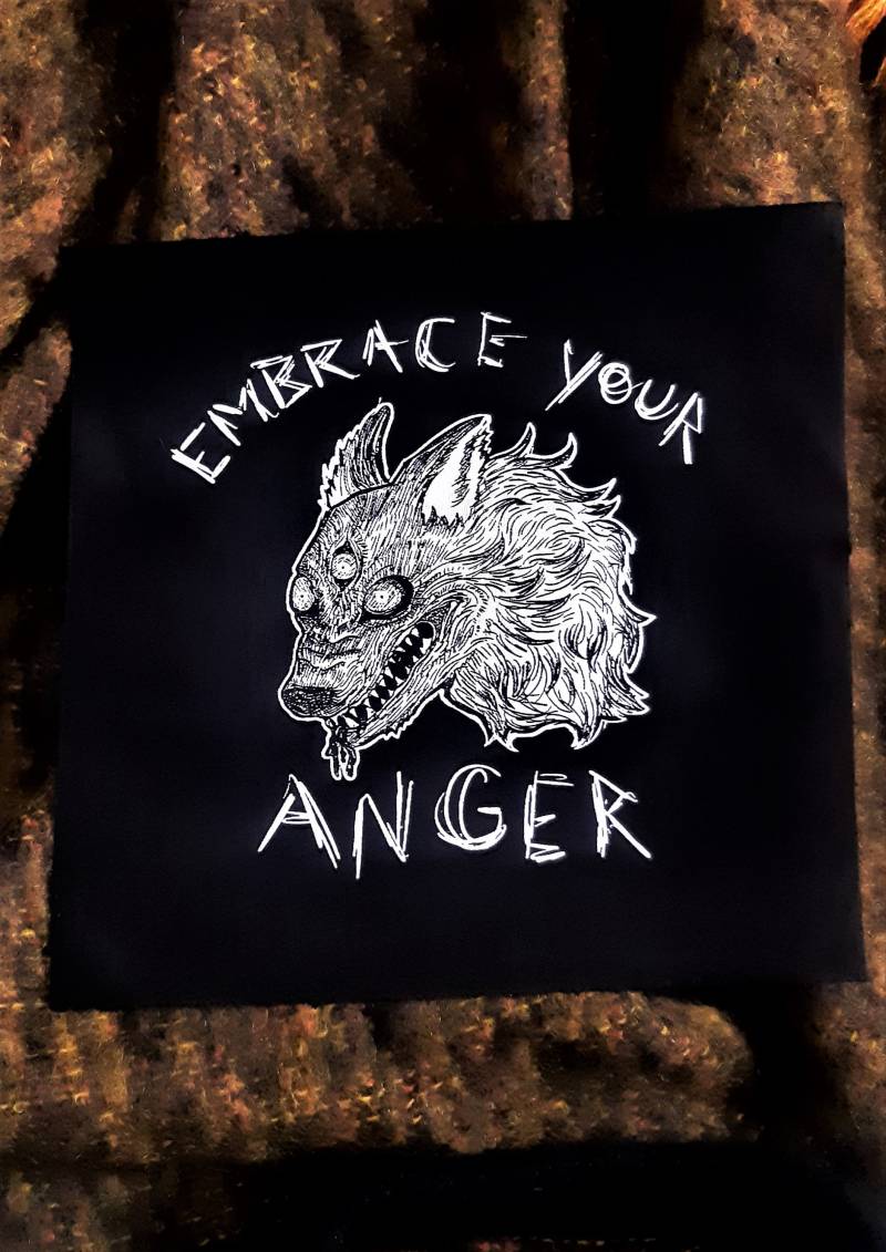 Angry Wolf Backpatch - Embrace Your Anger Punk Patch Original Design Gedruckt Auf Leinwand von Trashmerch