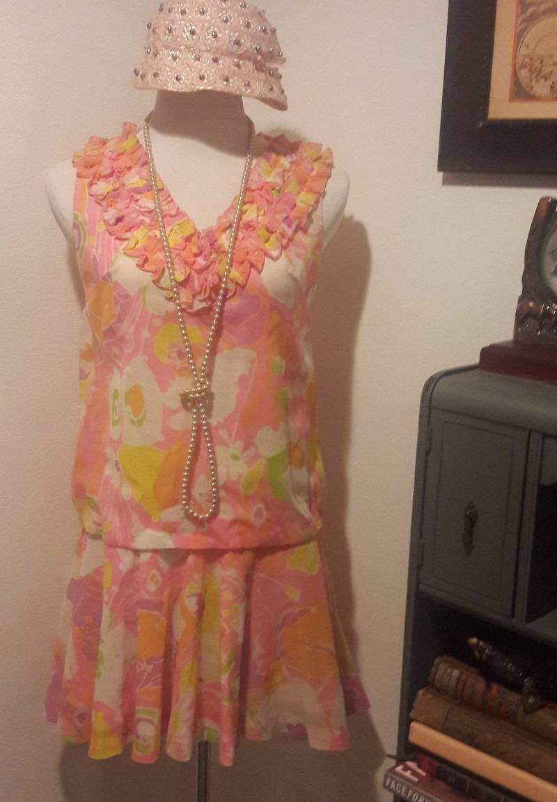 Vintage Große Gatsby Kleid/Tag Garten Party 20Er Jahre Stil Drop Taille Größe S Floral von TrashnFashion