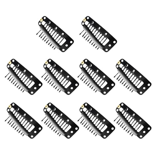 Chunni-Clips mit Sicherheitsnadeln, 10 Zähne, unsichtbare starke Perückenkämme zum Sichern der Perücke, kein Nähen, Dupatta-Clips für Mädchen, Frauen, Perücke, Kopftuch (Farbe: schwarz), 10 Stück von Trasylph