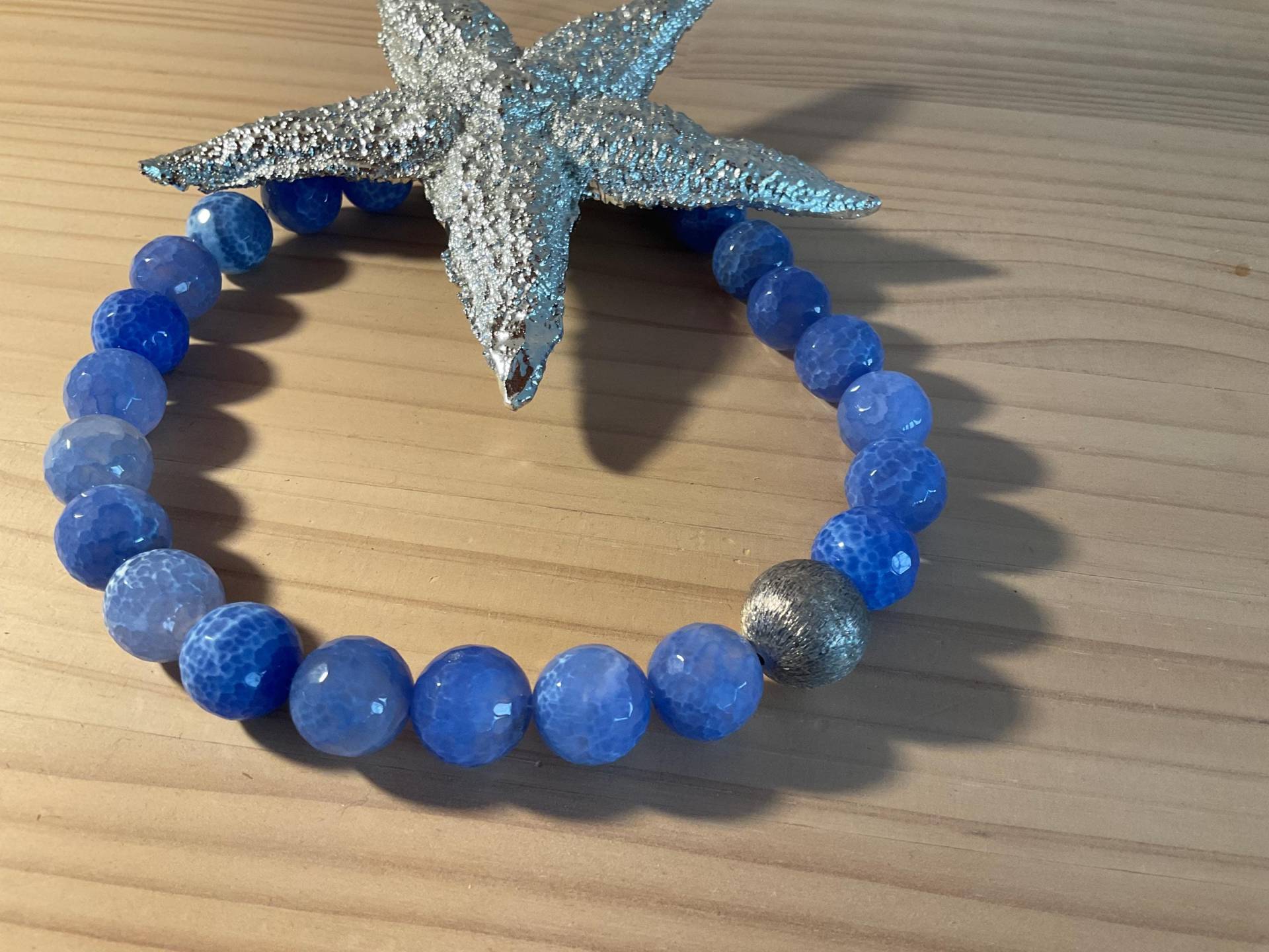 Handgefertigte Echte Edelsteinkette, Blaue Achatkette, Extravagantes Edelstein Collier, Halskette Mit Blauen Kugeln, Edelstein Schmuck von TraumPerlenWerk