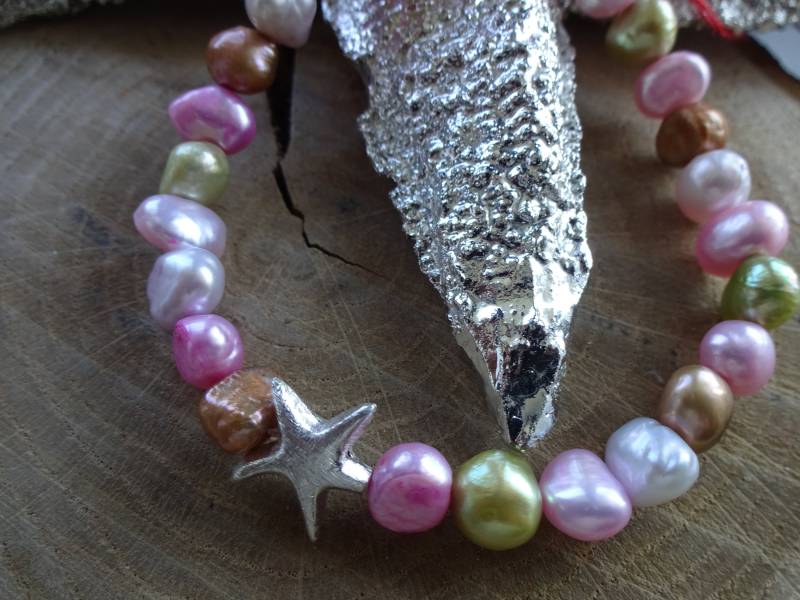 Wunderschönes, Handgefertigtes Echtes Perlen-Armband Mit Silber Seestern, Armband Perlen, Armband Seestern, Perlenarmbänder, Armschmuck von TraumPerlenWerk