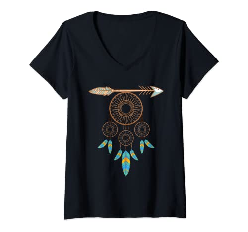 Damen Indianer Schmuck Bunte Federn Esoterik Traumfänger T-Shirt mit V-Ausschnitt Damen Indianer Schmuck Bunte Federn Esoterik Traumfänger T-Shirt mit V-Ausschnitt von Traumfänger Indianer Schmuck Geschenk