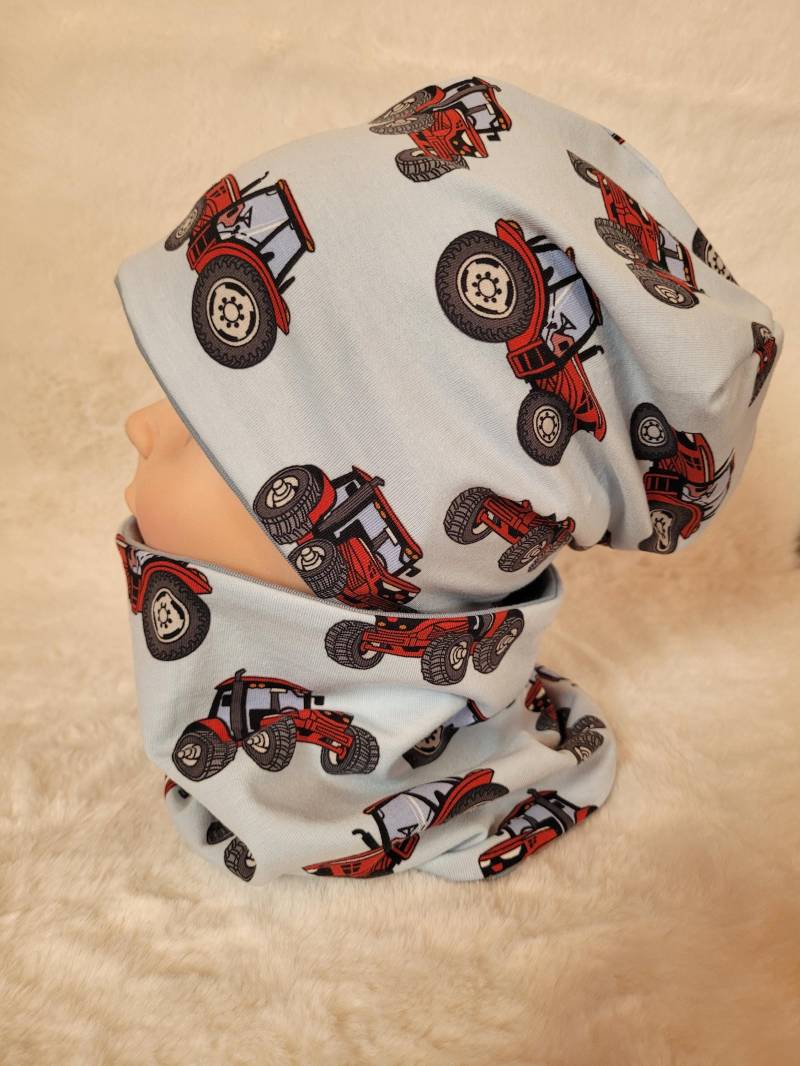 Mütze Und Halssocke, Beanie Loop, Kindermütze, Jungen, Traktor, Trecker, Landwirtschaft, Auto, Blau Mütze Und Halssocke, Beanie Loop, Kindermütze, Jungen, Traktor, Trecker, Landwirtschaft, Auto, Blau von TraumstueckeByNadine