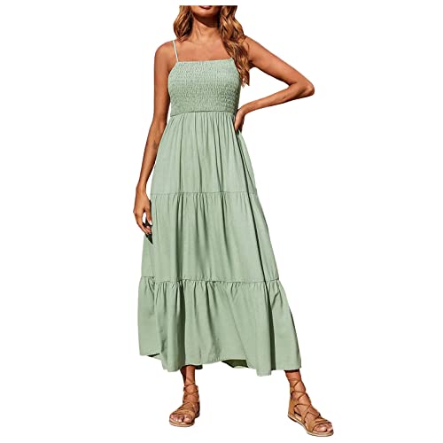 Damen Sommerkleid Lang Boho Kleid Ärmellos Maxikleider Chic Casual Strandkleid Blumen Freizeitklei Lässige Lang Partykleid Spaghettiträger Ärmelloses Maxikleid von Traumzimmer