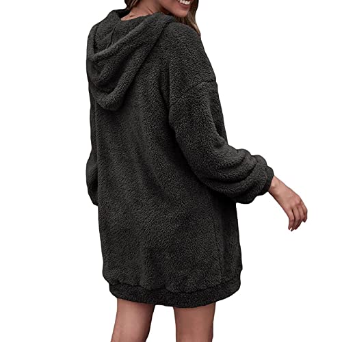 Damen Teddy-Fleece Kapuzenpullover Fleece Pullover mit Kapuze Teddy Hoodie Oversize Kuschelpulli Plüsch Sweatshirt mit Fell Kuschelpullover Flauschig Teddypullover Winter Winterpullover Warm Pulli von Traumzimmer