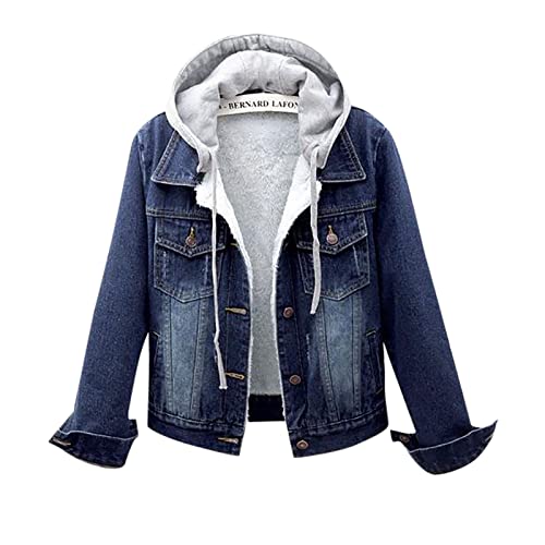 Traumzimmer Damen Jeansjacke mit Kapuze Damen Retro Jeansjacke Jeansjacke Mode Freizeitjacke Langarm Tasche Knopf Plüsch-Jeansjacke Oberbekleidungs von Traumzimmer