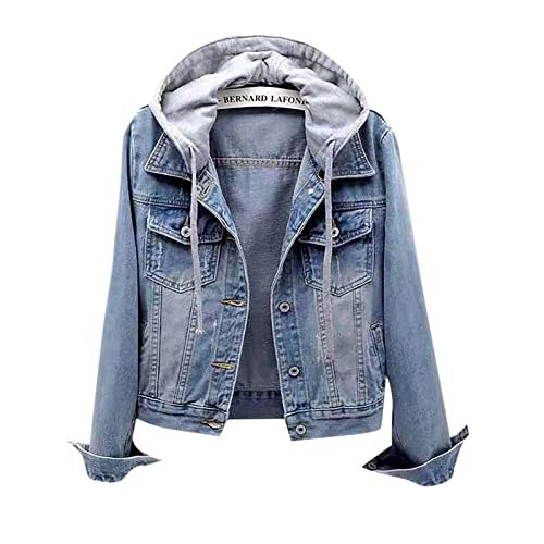 Traumzimmer Damen Jeansjacke mit Kapuze Damen Retro Jeansjacke Top Jeansjacke Mode Freizeitjacke Langarm Tops Tasche Knopf Jeansjacke Oberbekleidungs von Traumzimmer