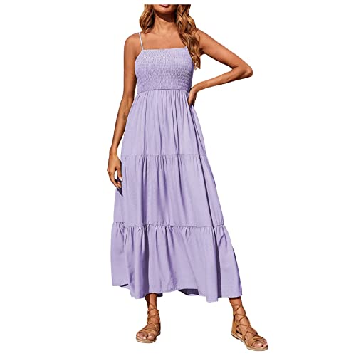 Traumzimmer Damen Sommerkleid Lang Boho Kleid Ärmellos Maxikleider Chic Casual Strandkleid Blumen Freizeitklei Lässige Lang Partykleid Spaghettiträger Ärmelloses Maxikleid von Traumzimmer