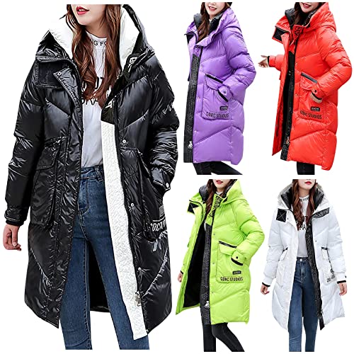 Traumzimmer Damen Winter Jacke Mantel,Damen Winter Mantel Steppmantel Stilvoll Glänzend Lang über Dem Knie, dick,Jacke mit Kapuze und Taschen Warm Gefütterte Winterjacke von Traumzimmer