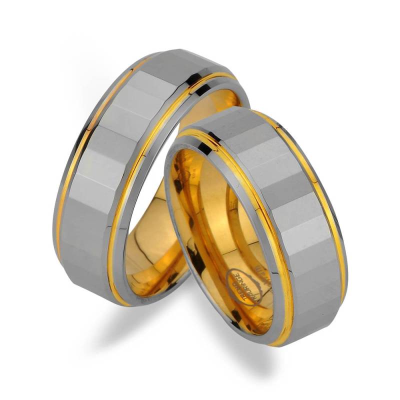 2 Stück Trauringe Aus Wolfram Mit Ip Gold Platierung Inkl. Lasergravur Jw22 von Trauringe123