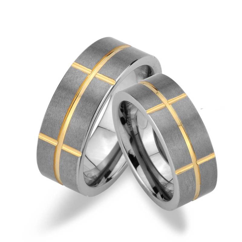 2 Stück Trauringe Aus Wolfram Mit Ip Gold Platierung Inkl. Lasergravur Jw25 von Trauringe123