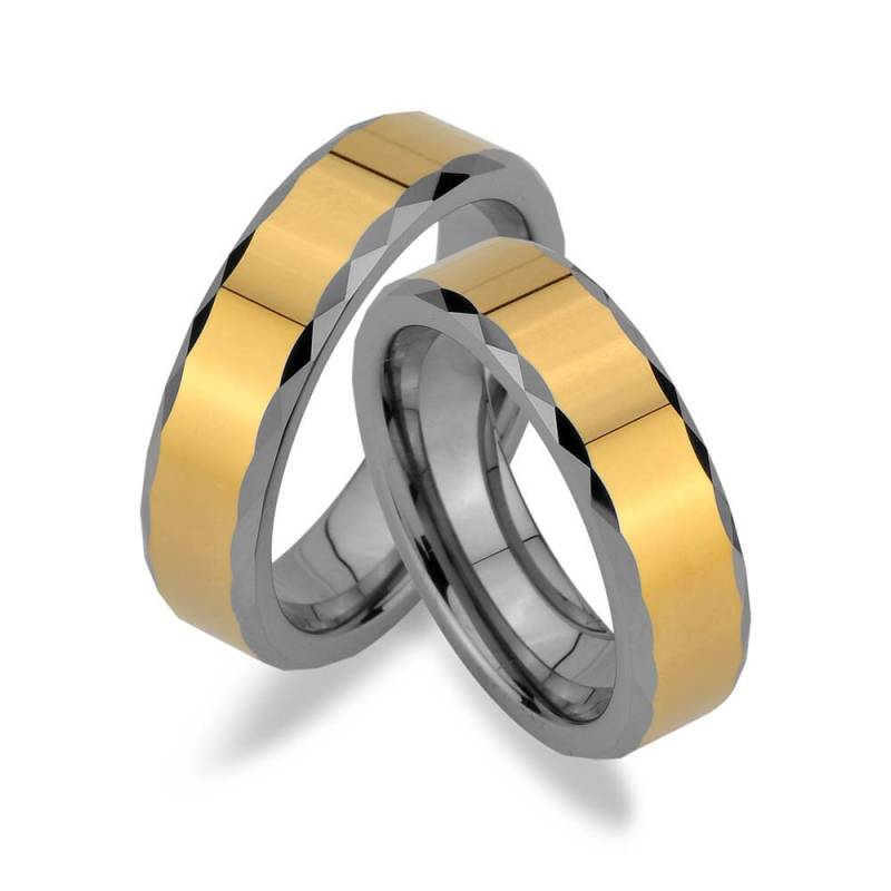 2 Stück Trauringe Aus Wolfram Mit Ip Gold Platierung Inkl. Lasergravur Jw26 von Trauringe123