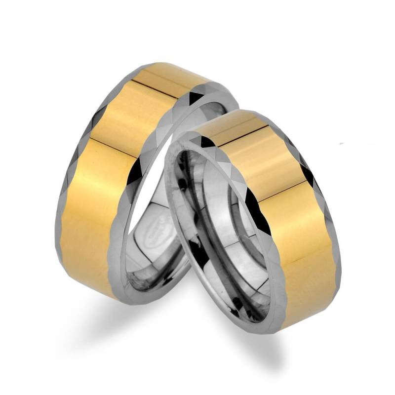 2 Stück Trauringe Aus Wolfram Mit Ip Gold Platierung Inkl. Lasergravur Jw27 von Trauringe123