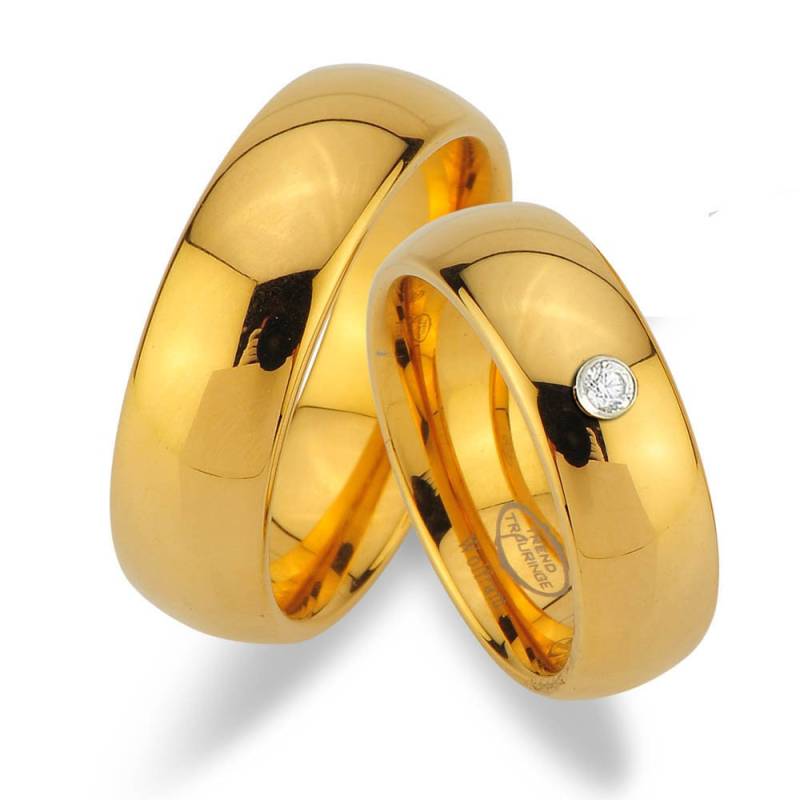 2 Stück Trauringe Aus Wolfram Mit Ip Gold Platierung Und Zirkon Inkl. Lasergravur Jw30-1 von Trauringe123