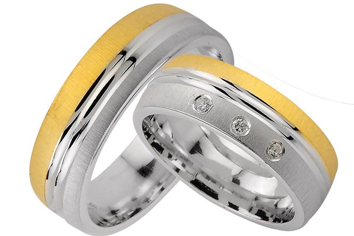 Trauringe123 Trauring Hochzeitsringe Verlobungsringe Trauringe Eheringe Partnerringe GOLD PLATIERT mit 3 Steiner J172 von Trauringe123