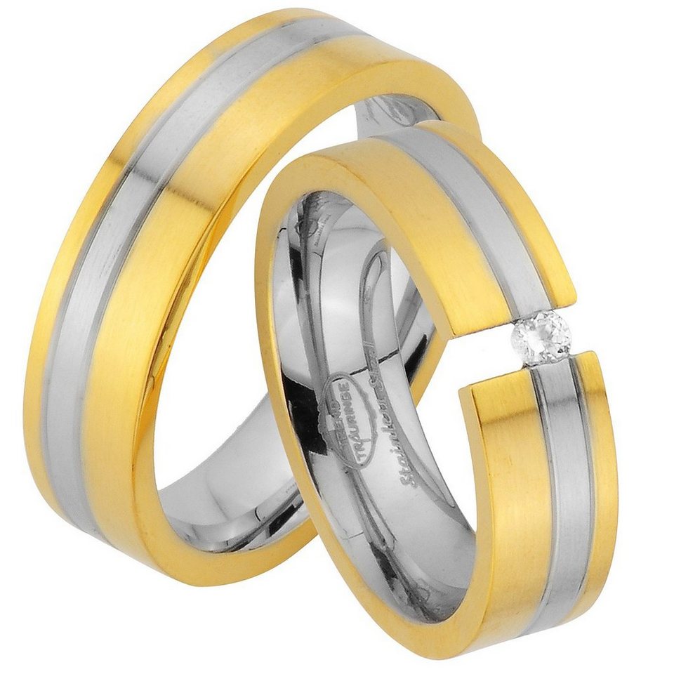 Trauringe123 Trauring Hochzeitsringe Verlobungsringe Trauringe Eheringe Partnerringe Gold Platiert aus Edelstahl JE60 von Trauringe123