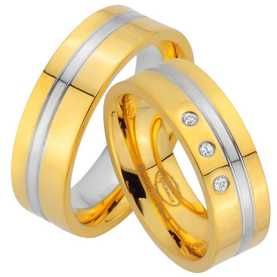 Trauringe123 Trauring Hochzeitsringe Verlobungsringe Trauringe Eheringe Partnerringe Gold Platiert aus Edelstahl ohne und mit Stein, JE68 von Trauringe123