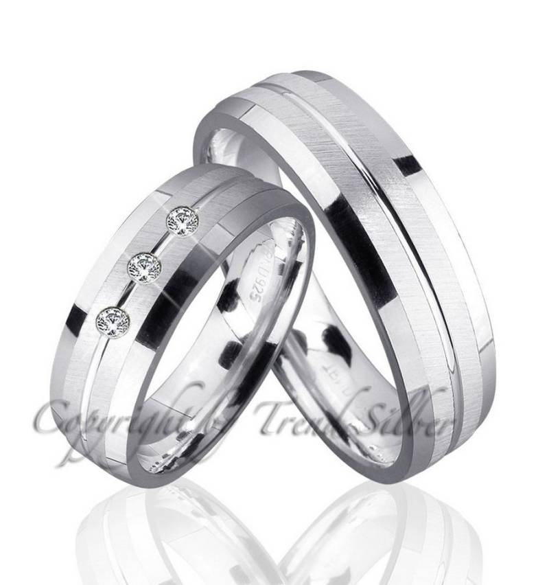 Trauringe123 Trauring Verlobungsringe Eheringe Partnerringe 925er Silber mit Stein, J53 von Trauringe123