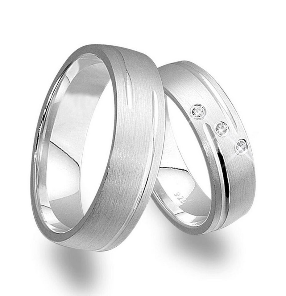 Trauringe123 Trauring Hochzeitsringe Verlobungsringe Trauringe Eheringe Partnerringe aus 925er Silber mit drei Zirkonien, J66 von Trauringe123