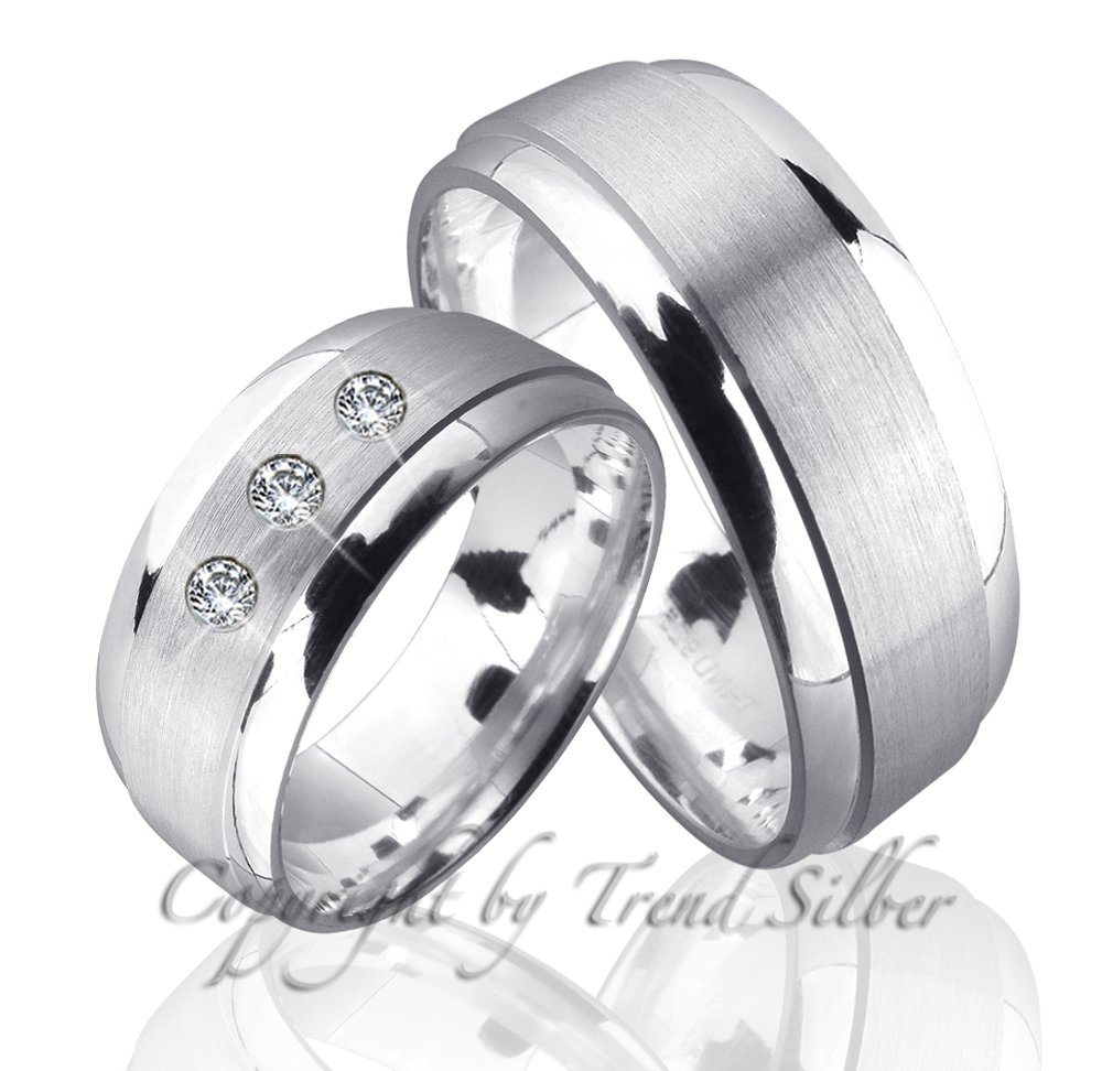 Trauringe123 Trauring Hochzeitsringe Verlobungsringe Trauringe Eheringe Partnerringe aus 925er Silber ohne Stein, J88 von Trauringe123