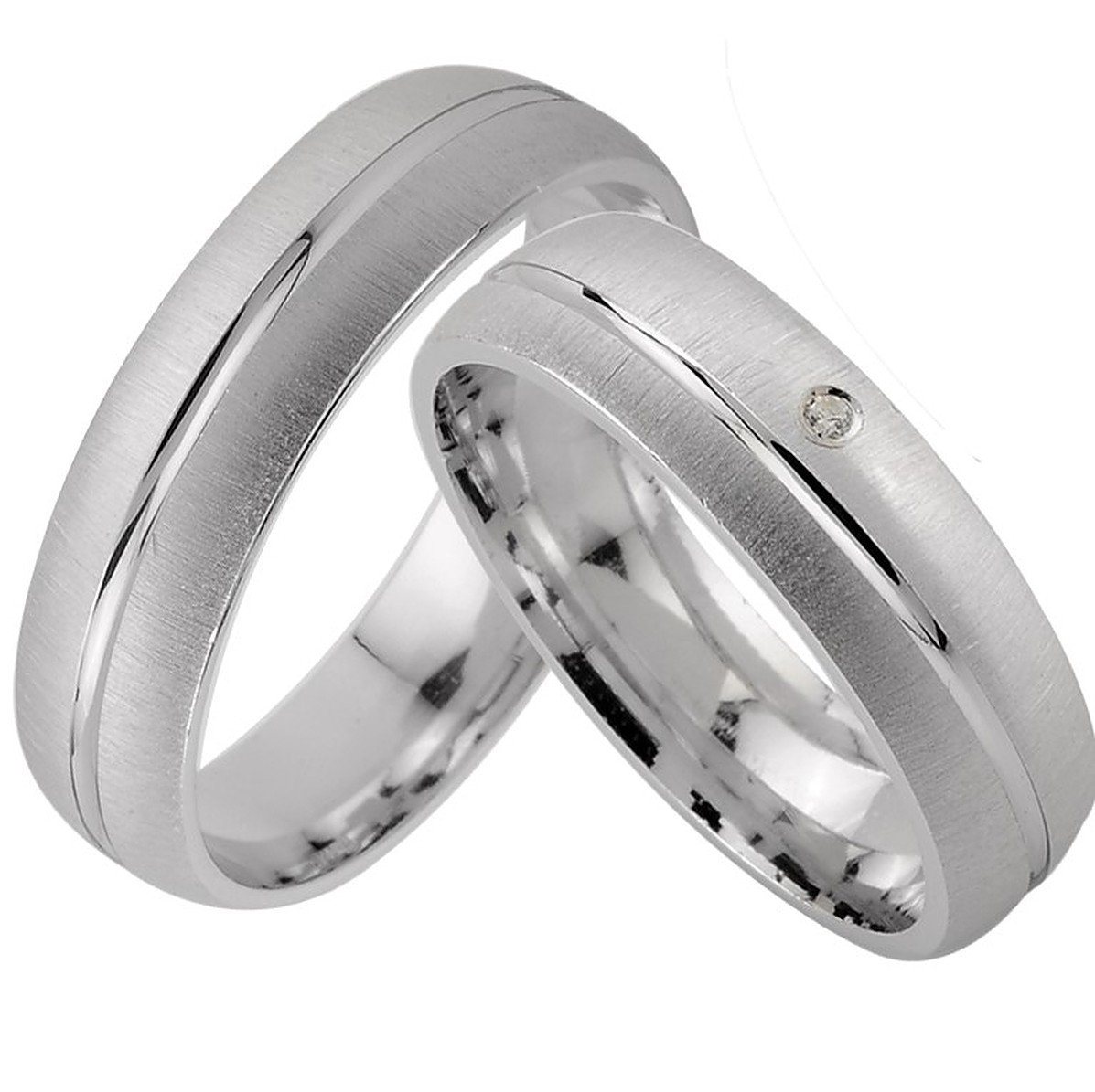 Trauringe123 Trauring Hochzeitsringe Verlobungsringe Trauringe Eheringe Partnerringe mit echten Diamant, Silber 925, J50 von Trauringe123