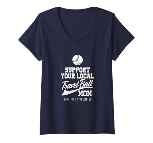 Damen Unterstützen Sie Ihre lokale Reise -Baseball -Mutter T-Shirt mit V-Ausschnitt Damen Unterstützen Sie Ihre lokale Reise -Baseball -Mutter T-Shirt mit V-Ausschnitt von Travel Club Baseball Dugout Designs