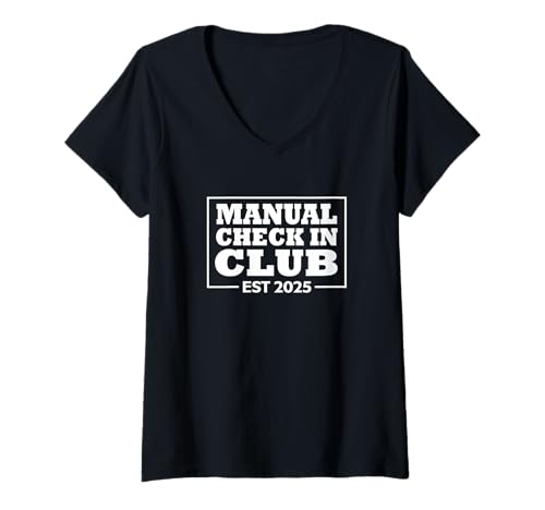 Damen Airport Outage Funny Parody Manual Check-In Club Est. 2025 T-Shirt mit V-Ausschnitt Damen Airport Outage Funny Parody Manual Check-In Club Est. 2025 T-Shirt mit V-Ausschnitt von Travel Delay Boarding Pass Frequent Flyer Meme